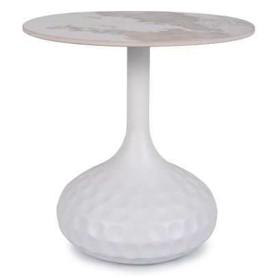 Konferenčný stolík okrúhly SALO B, biela/biely lesk efekt mramor