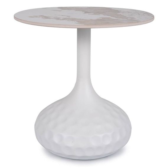 Konferenčný stolík okrúhly SALO B, biela/biely lesk efekt mramor