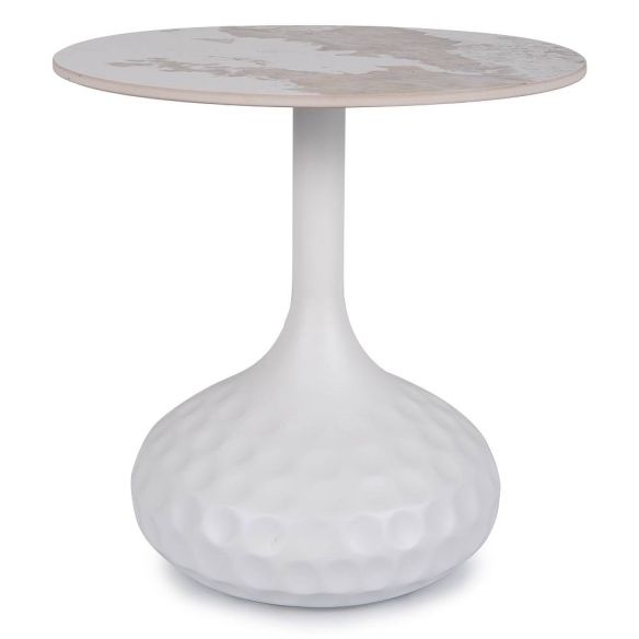 Konferenčný stolík okrúhly SALO B, biela/biely lesk efekt mramor
