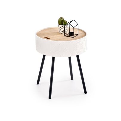 Konferenčný stolík okrúhly AURA, čierna/biela/buk 2