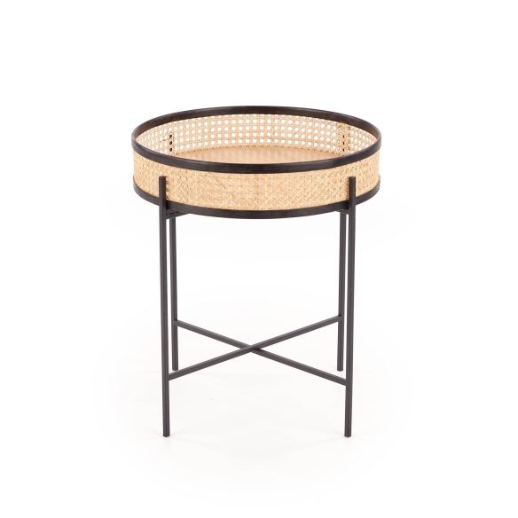 Konferenčný stolík okrúhly LANIPA, čierna/rattan