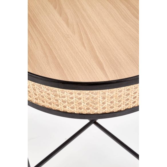 Konferenčný stolík okrúhly LANIPA, čierna/rattan