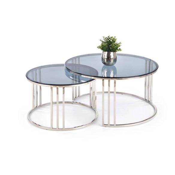 Set konferenčných stolíkov MERCURY, strieborná/dymové sklo