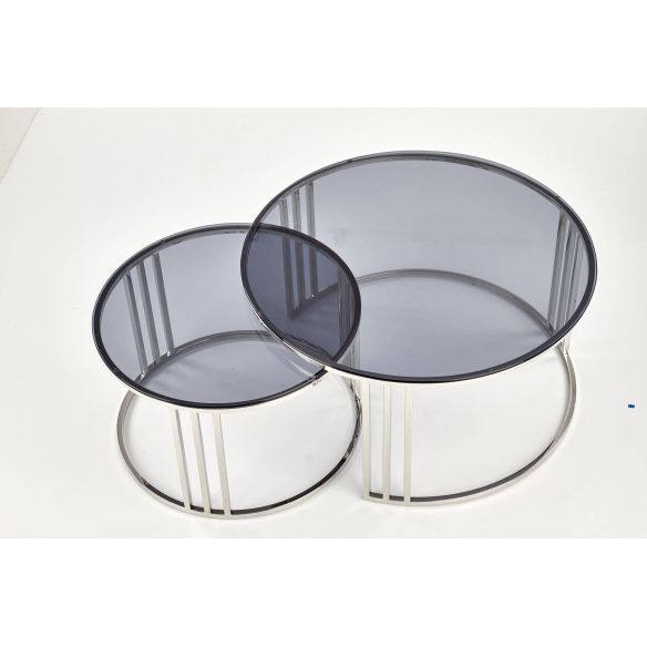 Set konferenčných stolíkov MERCURY, strieborná/dymové sklo