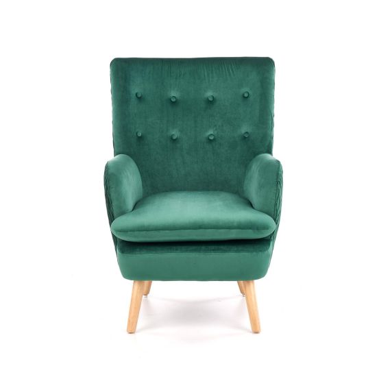 Kreslo ušiak RAVEL, natural/tmavozelená