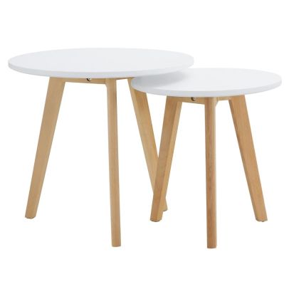 Sada 2 konferenčných stolíkov, biela/buk, MALTO 2 NEW