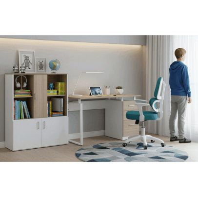 Detská stolička, výškovo nastaviteľná, modrá sieťovina, KA-K1063 BLUE 2