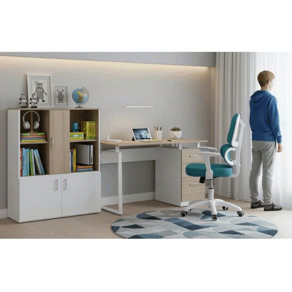 Detská stolička, výškovo nastaviteľná, modrá sieťovina, KA-K1063 BLUE