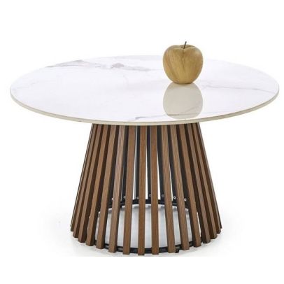 Konferenčný stolík okrúhly CARINA, orech/béžový mramor 2