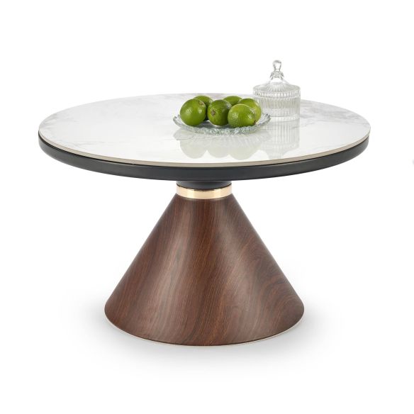 Konferenčný stolík okrúhly GENESIS, zlaté/orech/biely mramor