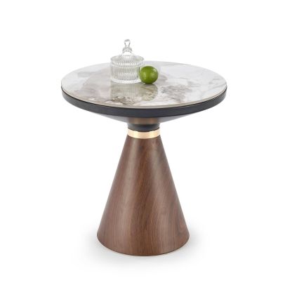 Konferenčný stolík okrúhly GENESIS S, zlaté/orech/biely mramor 2