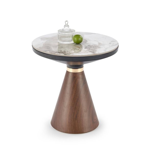 Konferenčný stolík okrúhly GENESIS S, zlaté/orech/biely mramor