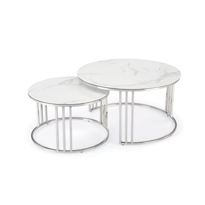 Set konferenčných stolíkov MERCURY 2, strieborná/biely mramor