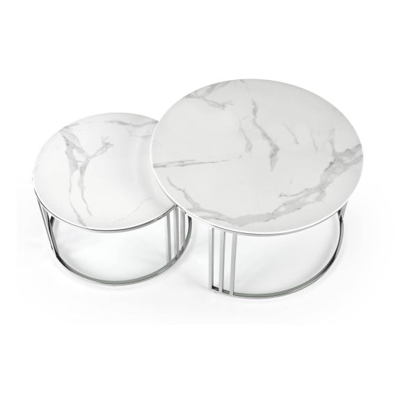 Set konferenčných stolíkov MERCURY 2, strieborná/biely mramor