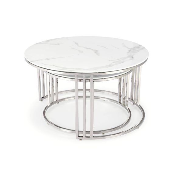 Set konferenčných stolíkov MERCURY 2, strieborná/biely mramor