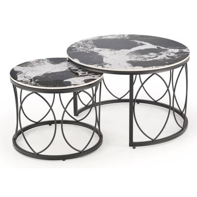 Set konferenčných stolíkov ALEXANDRA, čierna/čierny mramor