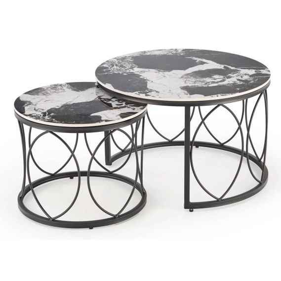 Set konferenčných stolíkov ALEXANDRA, čierna/čierny mramor