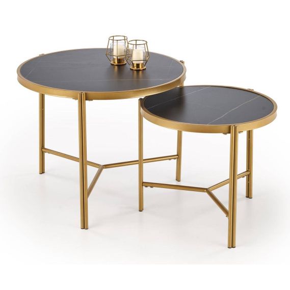 Set konferenčných stolíkov FATIMA, zlatá/čierny mramor