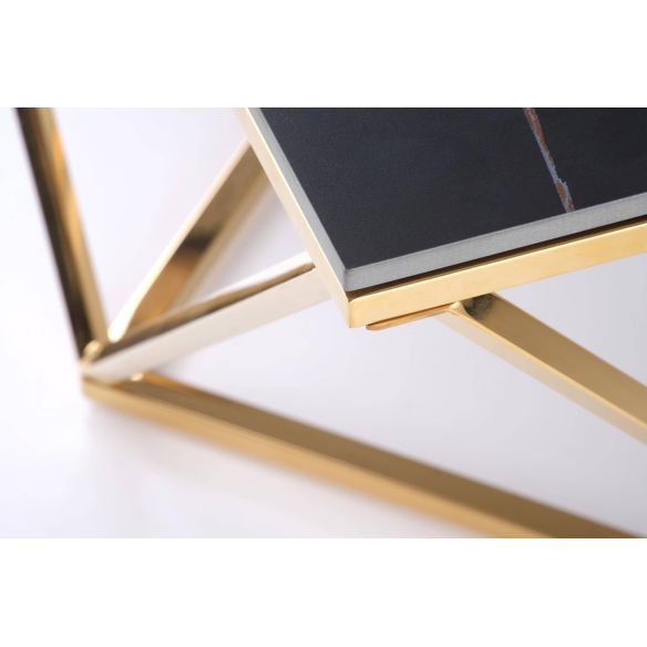 Luxusný konferenčný stolík FELICIA, zlatá/čierny mramor