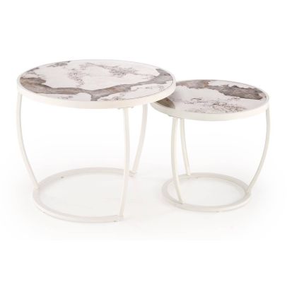 Set konferenčných stolíkov INES, biela/biely mramor