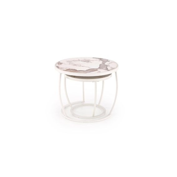 Set konferenčných stolíkov INES, biela/biely mramor