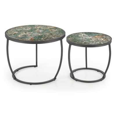 Set konferenčných stolíkov INES, čierna/zelený mramor