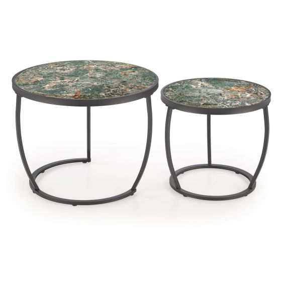 Set konferenčných stolíkov INES, čierna/zelený mramor