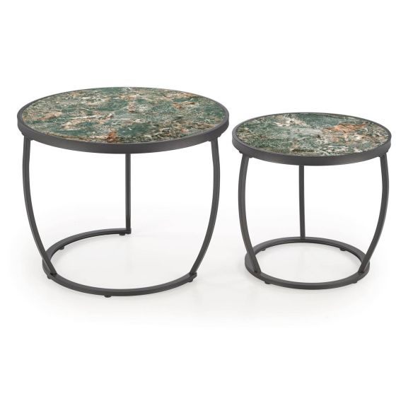 Set konferenčných stolíkov INES, čierna/zelený mramor