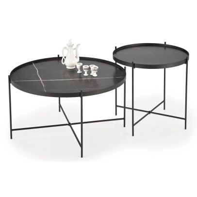 Set konferenčných stolíkov JULIETA, čierna/čierny mramor