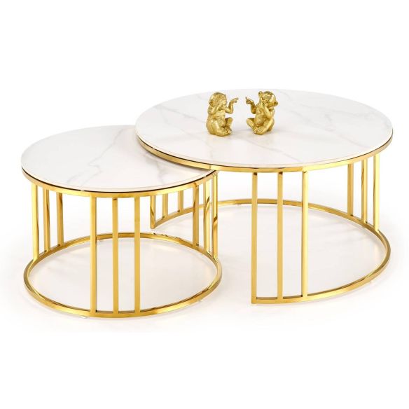 Set konferenčných stolíkov MERCURY 3, zlatá/biely mramor