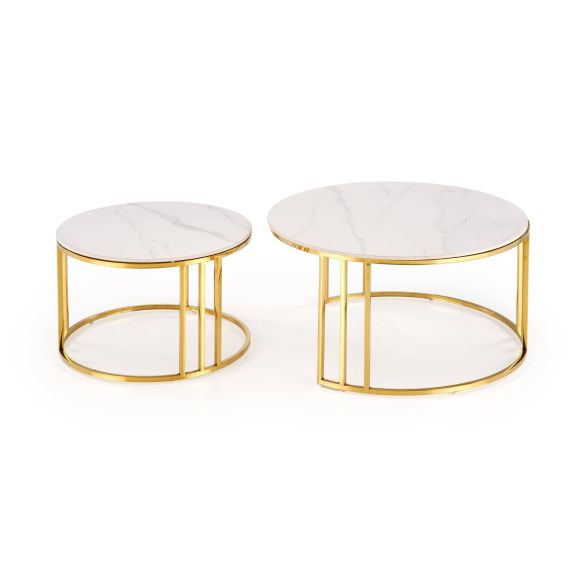 Set konferenčných stolíkov MERCURY 3, zlatá/biely mramor
