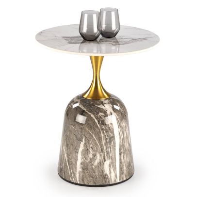 Konferenčný stolík okrúhly ROSA, sivá/zlatá/sivý mramor