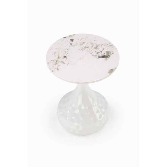 Konferenčný stolík okrúhly VERDE, biela/biely mramor