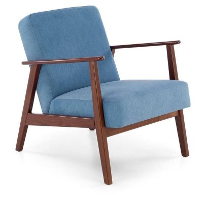 Kreslo do obývačky MILANO 1S, tmavý orech/modrá castel 74