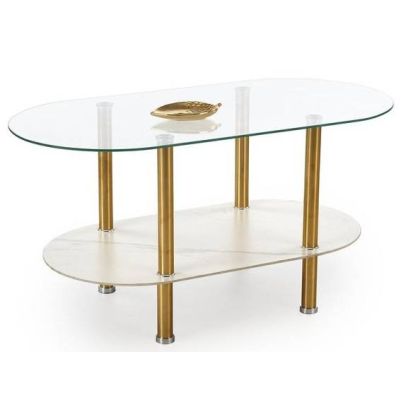 Konferenčný stolík DUCAT, zlatá/biely mramor