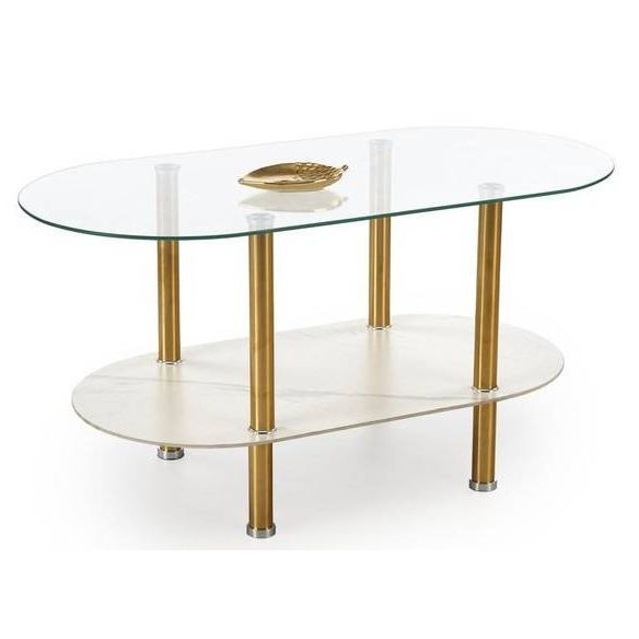 Konferenčný stolík DUCAT, zlatá/biely mramor