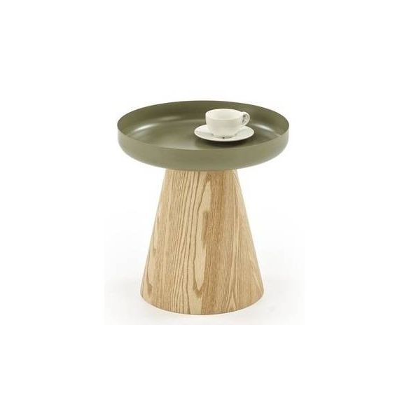 Konferenčný stolík okrúhly GINA, dub natural/zelená