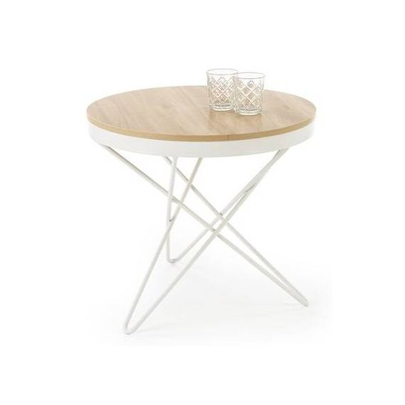 Konferenčný stolík okrúhly LEILA, biela/dub natural