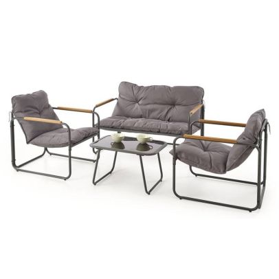 Záhradné sedenie HUDSON 2+1+1+KS, čierna/sivá