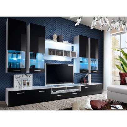 Obývačka DORADE, biely mat/biely lesk/čierny lesk