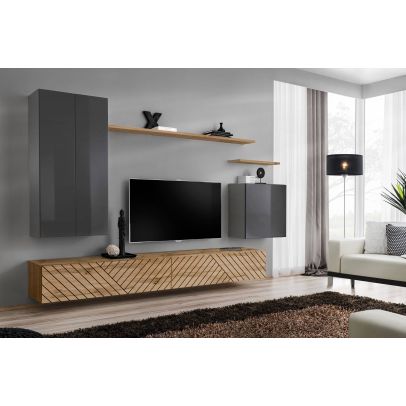 Obývačka SWITCH II LAMEL, dub wotan/sivý lesk