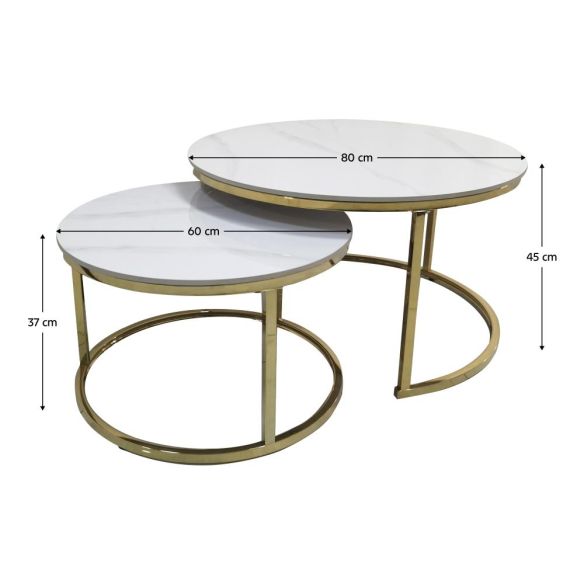 Konferenčné stolíky, set 2 ks, imitácia mramoru/gold chróm-zlatý, DEVNET 3 NEW