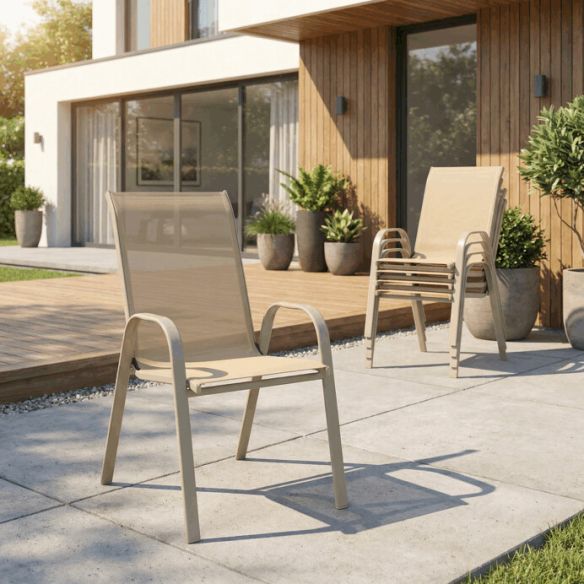 Záhradná stolička, kov, sieťovina, krémová, AZC-C1000 CRM