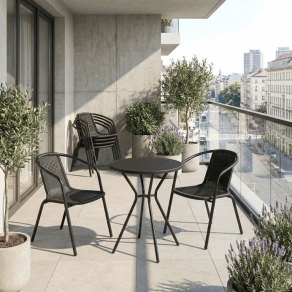 Záhradná stolička, kov, plast, čierna, AZC-H1001 BK