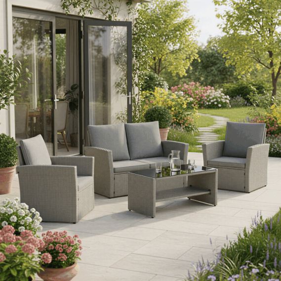 Záhradná sedacia súprava, polyratan, šedá, AZS-A1523 GREY