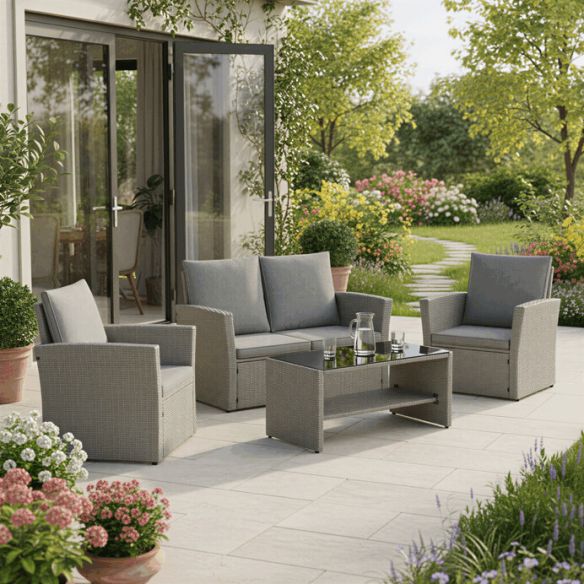 Záhradná sedacia súprava, polyratan, šedá, AZS-A1523 GREY