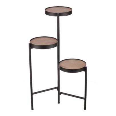 Stojan na kvety - 3 poschodový, kovový s MDF (dyha jaseň)