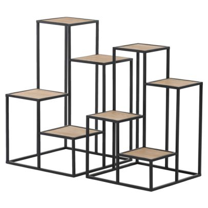 Stojan 4 poschodový - kov a MDF doska (dyha jaseň), cena za sadu 2 ks 2