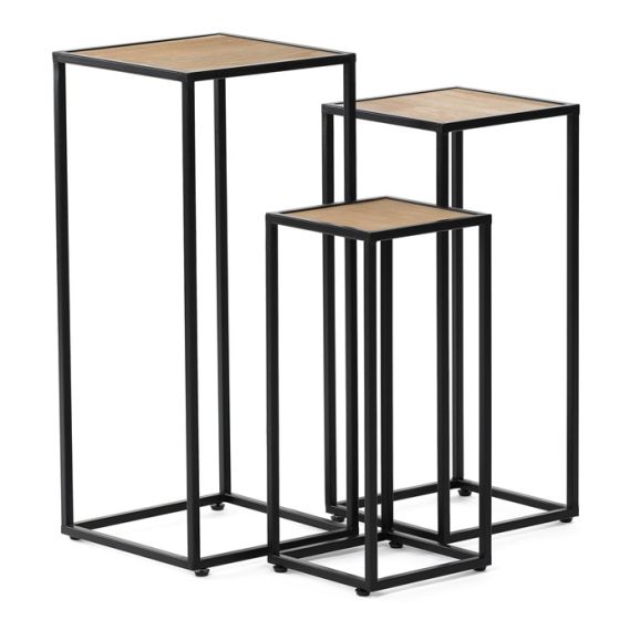 Stojan kovový, s MDF (dyha jaseň), cena za sadu 3 ks