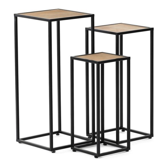 Stojan kovový, s MDF (dyha jaseň), cena za sadu 3 ks